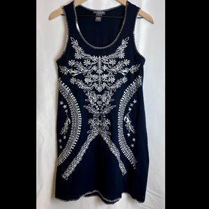 Chelsea & Theodore Navy Shift Dress with White Embroidering - US Size M